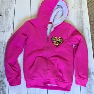 Girls Pink Sweatshirt style hooded Jacket with sequence heart